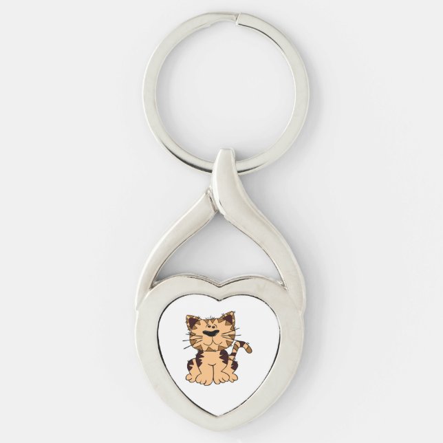 CUTE BEIGE AND BROWN big head CAT Key Ring (Front)