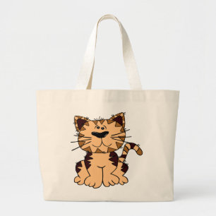 CUTE BEIGE AND BROWN big head CAT Large Tote Bag