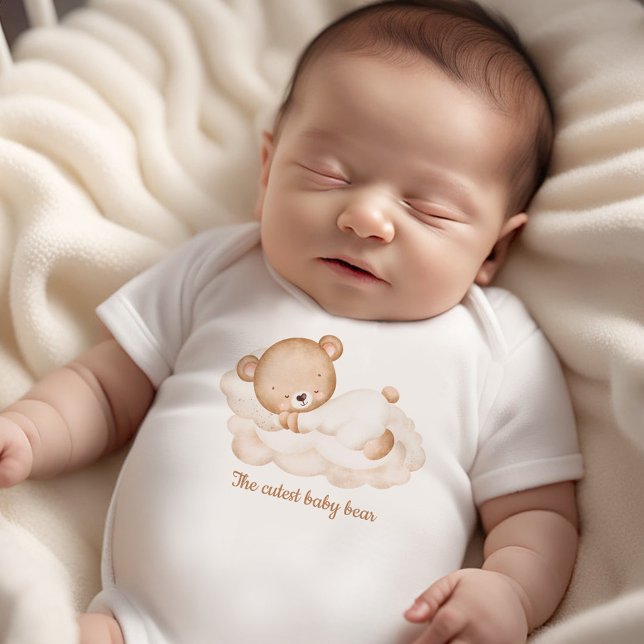 Cute Beige Baby Bear Name Neutral Newborn Baby Bodysuit (Cute Beige Baby Bear Name Neutral Newborn Baby Bodysuit)