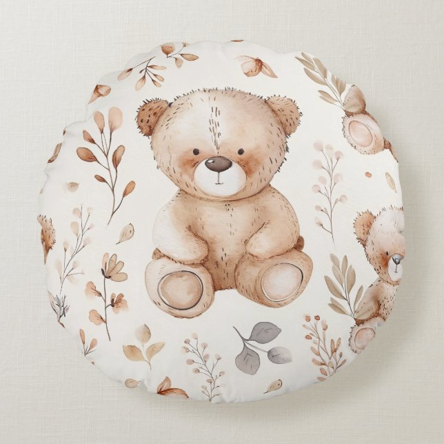 Cute Beige Baby Bear Round Cushion (Front)