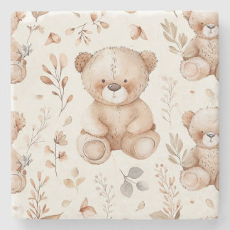 Cute Beige Baby Bear Stone Coaster