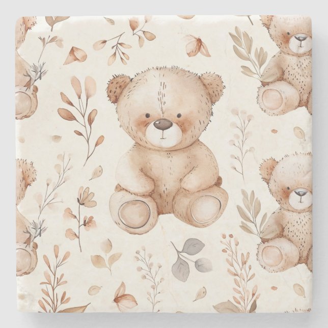 Cute Beige Baby Bear Stone Coaster (Front)