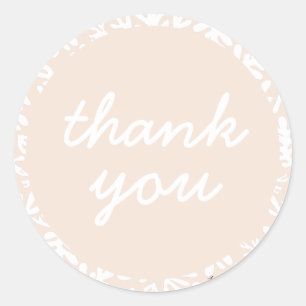 Cute Beige Botanical Thank You Classic Round Sticker