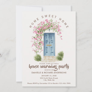 Cute Beige Brown House Flower House Warming Party Invitation