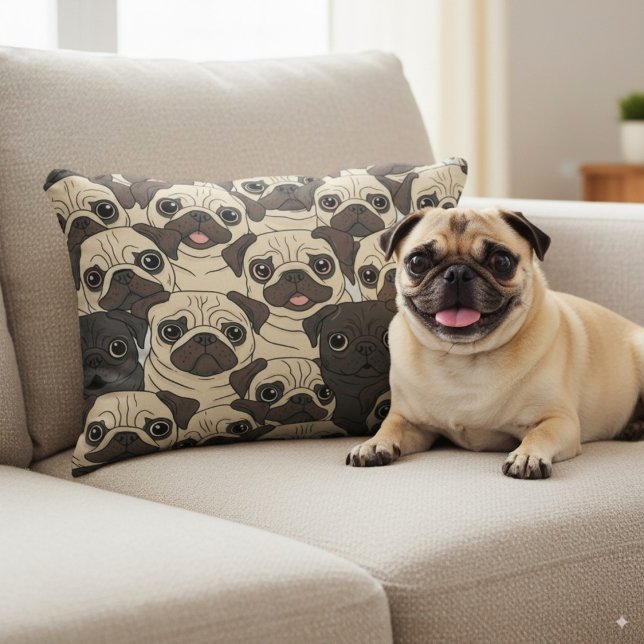 Cute beige cartoon pug dog seamless pattern decorative cushion (Creator Uploaded)