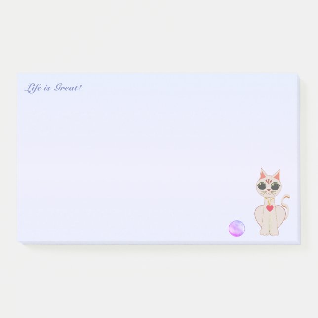Cute Beige Cat Cartoon on Light Blue Post-it Notes (Front)