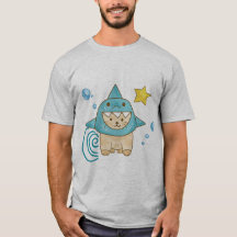 Cute beige cat in shark costume aqua sea T-Shirt