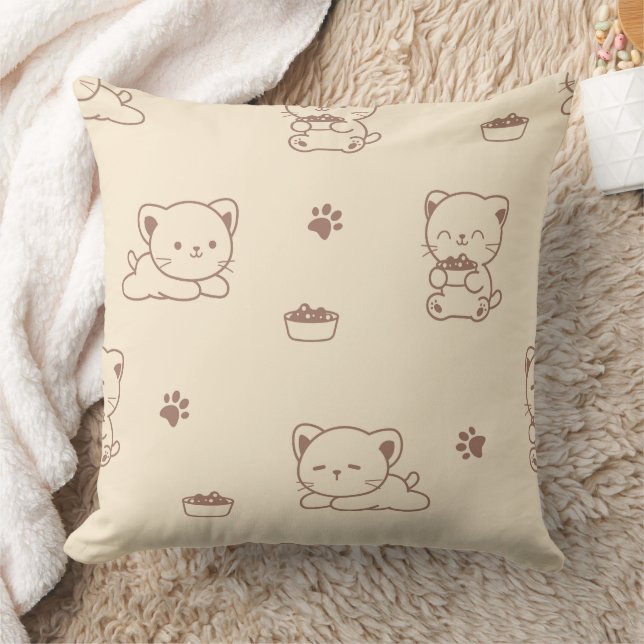 Cute Beige Cat Pattern (1) Cushion (Blanket)
