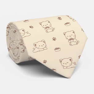 Cute Beige Cat Pattern (1) Tie