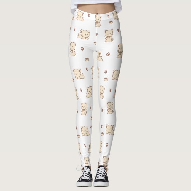 Cute Beige Cat Pattern (2) Leggings (Front)