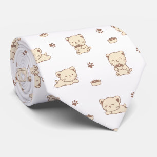 Cute Beige Cat Pattern (2) Tie