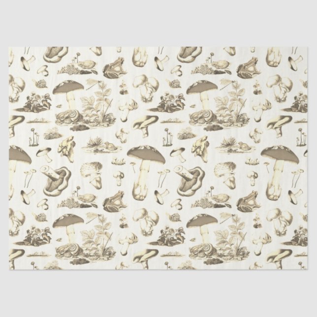 Cute Beige Mushroom Frog Snail Forest Pattern Tissue Paper (Front)
