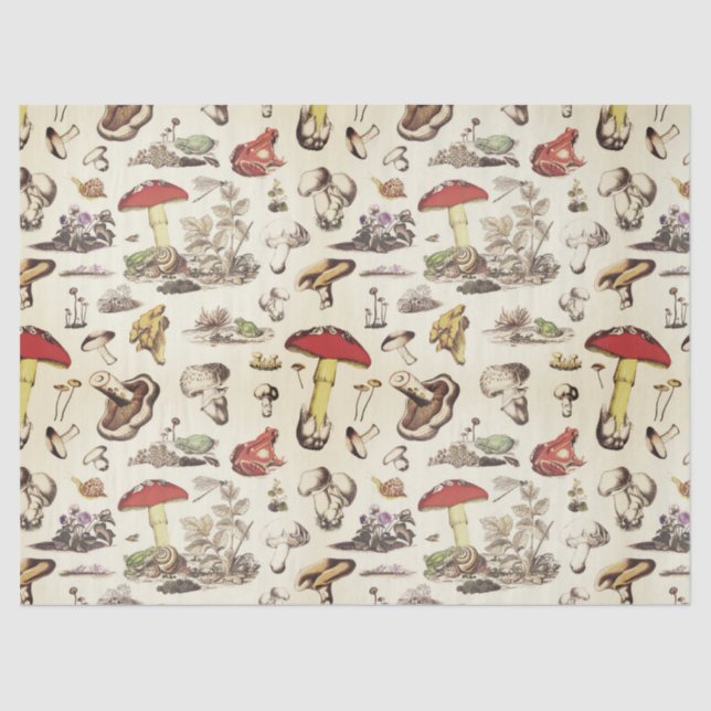 Cute Beige Mushroom Frog Snail Forest Pattern Tissue Paper (Front)
