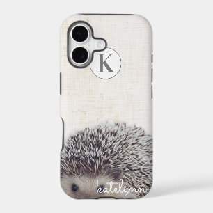 Cute Beige Peek-a-Boo Baby Hedgehog Monogram