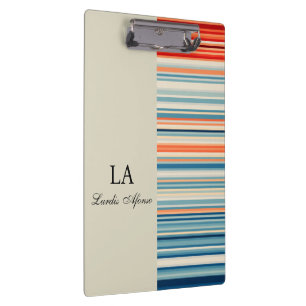 Cute Beige Personalized Name Stripe Clipboard 