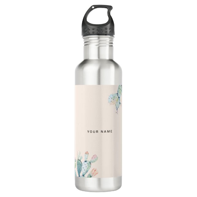 Cute Beige Prickly Pears Plant Lovers Custom Name 710 Ml Water Bottle (Front)