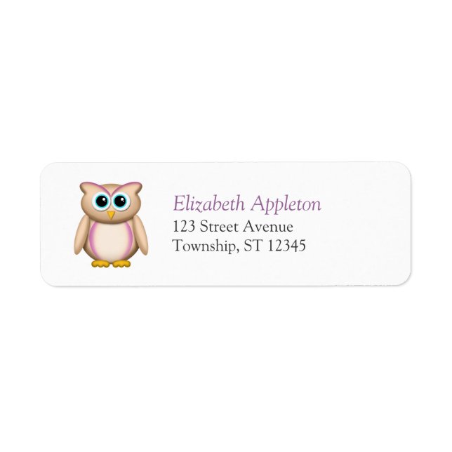 Cute Beige & Purple Owl - Return Address Labels (Front)