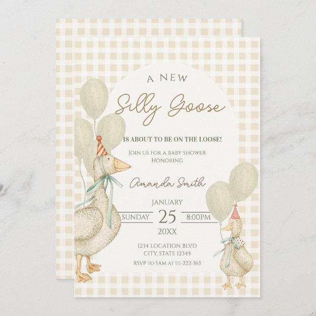 Cute Beige Silly Goose Baby shower Invitation (Front/Back)