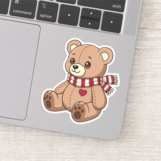 Cute Beige Teddy Bear with Striped Scarf (Detail)