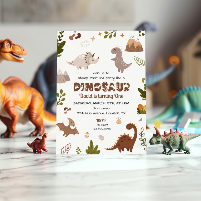 Cute Beige Watercolor Dinosaur Birthday Invitation (Creator Uploaded)
