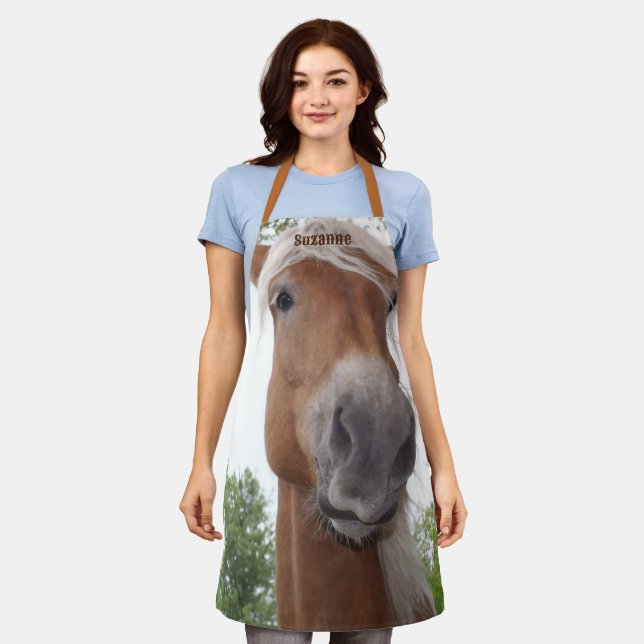 Cute Belgian Draught Horse Face Personalised Apron (Worn)