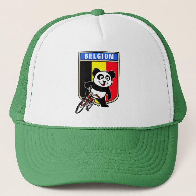 Cute Belgium Cycling Panda Trucker Hat (Front)