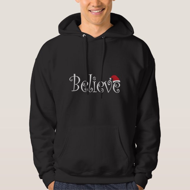 Cute Believe Christmas Family Party Red Santa Stoc Hoodie (Front)