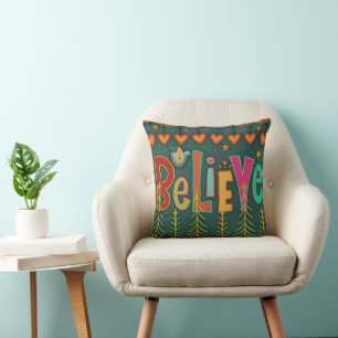 Cute Believe Folk Art Inspirivity Throw Pillow