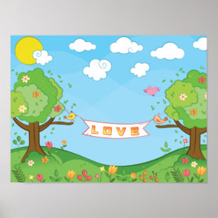 Cute Believe in Love Kindness Trees Flowers Birds Poster