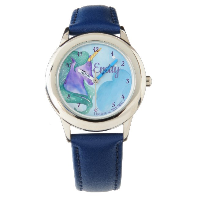 Cute Believe in Unicorn Pretty Blue Green Unicorn Watch (Front)