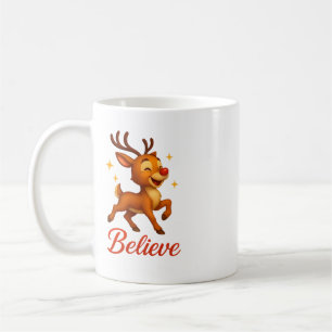 Cute “Believe” Reindeer Christmas Coffee Mug