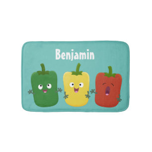 Cute bell pepper capsicum trio singing cartoon bath mat
