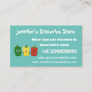 Cute bell pepper capsicum trio singing cartoon business card