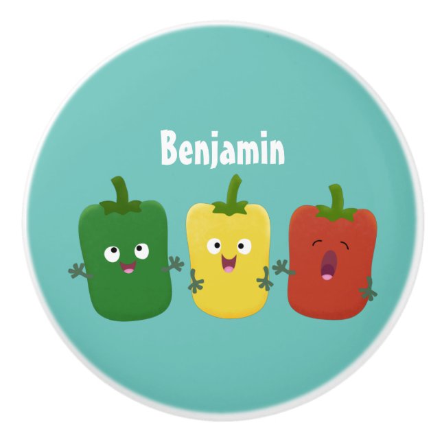 Cute bell pepper capsicum trio singing cartoon ceramic knob (Front)
