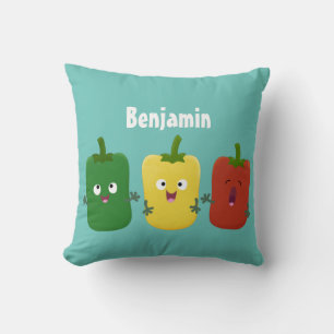 Cute bell pepper capsicum trio singing cartoon cushion