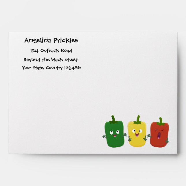 Cute bell pepper capsicum trio singing cartoon  envelope (Front)