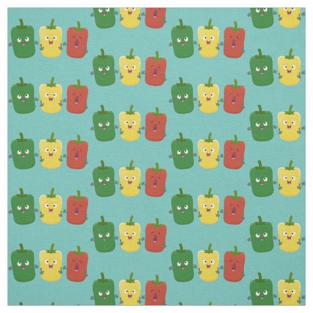 Cute bell pepper capsicum trio singing cartoon  fabric (Swatch)