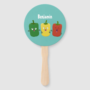 Cute bell pepper capsicum trio singing cartoon hand fan