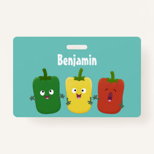 Cute bell pepper capsicum trio singing cartoon ID badge