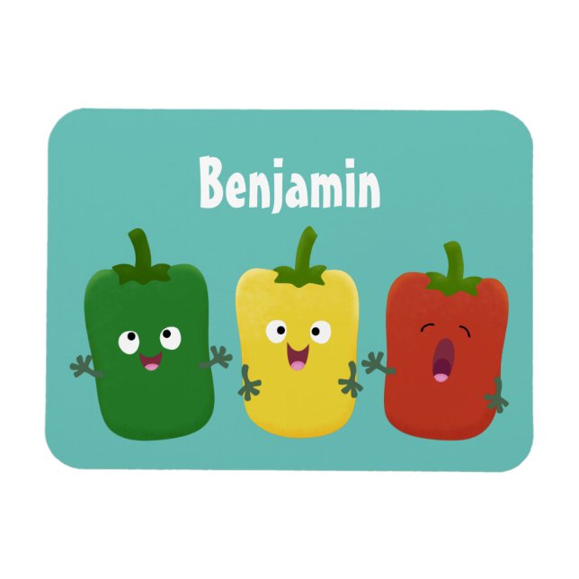 Cute bell pepper capsicum trio singing cartoon  magnet (Horizontal)