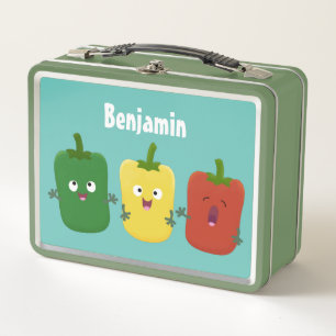 Cute bell pepper capsicum trio singing cartoon metal lunch box