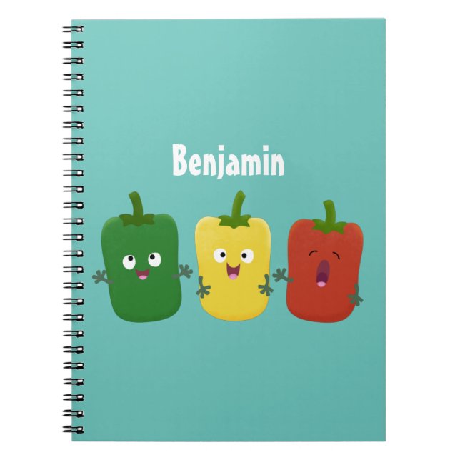 Cute bell pepper capsicum trio singing cartoon notebook (Front)