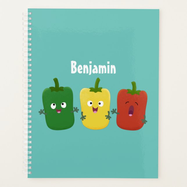 Cute bell pepper capsicum trio singing cartoon  planner (Front)
