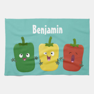 Cute bell pepper capsicum trio singing cartoon tea towel