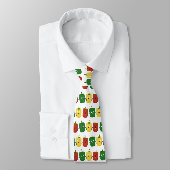 Cute bell pepper capsicum trio singing cartoon tie (Tied)