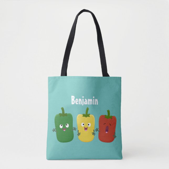 Cute bell pepper capsicum trio singing cartoon  tote bag (Front)