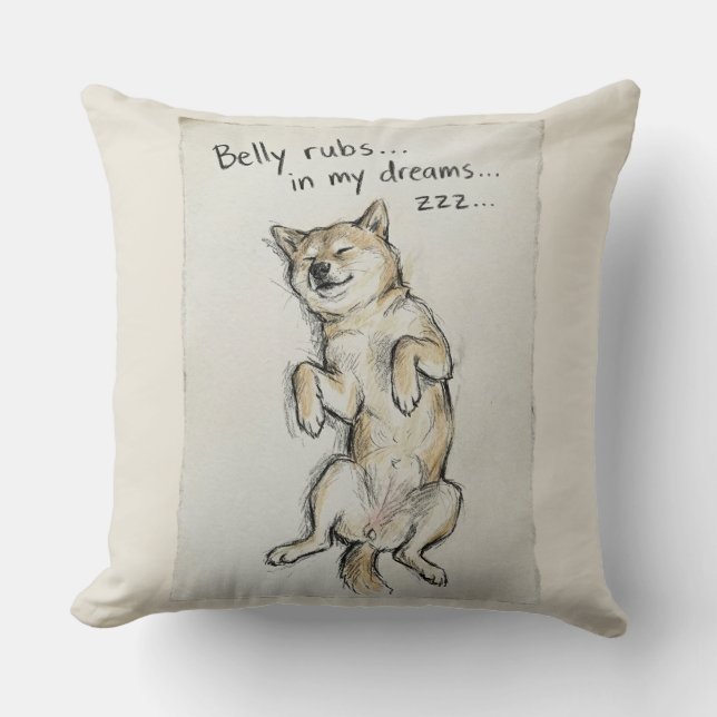 Cute "Belly Rubs In My Dreams" Sleeping Shiba Dog  Cushion (Front)