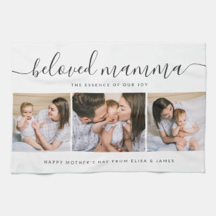 Cute Beloved Mamma Mom Mothers Day Photo Collage Tea Towel