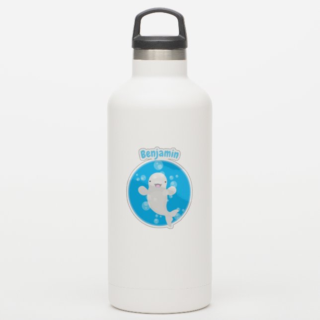 Cute beluga whale bubbles cartoon illustration (Waterbottle)