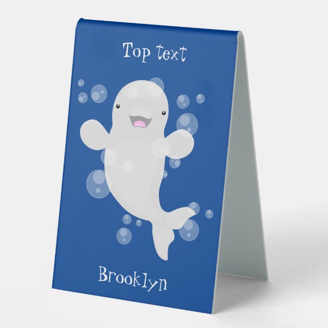 Cute beluga whale bubbles cartoon illustration (Front)